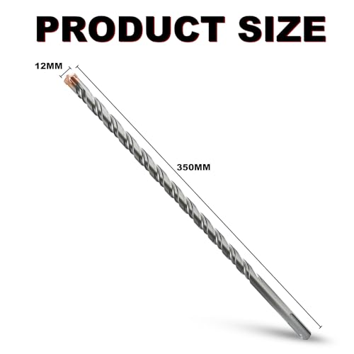 METOTY SDS Plus Hammer Drill Bit 12mm×350mm, with 4 Carbide Cutting Edges, Head with Coating, Masonry Drill, Hammer Drill - Image 2