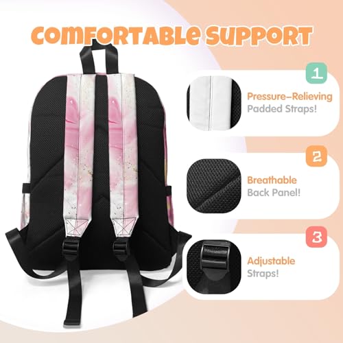 HUTARIO Personalized Backpack for School, Girls Kids Name Pink Bookbag Elementary School Backpack Set with Lunch Bag Box and Pencil Case, Waterproof Lightweight 16.8”4