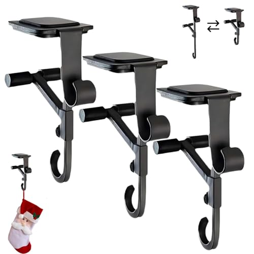 No-Drill Stocking Hangers for Mantel – 2-in-1 Adjustable Garland Hanger, Heavy Duty Hooks for Christmas Decorations, Fits 0.5”-8.5” Mantles, Holds up to 20 LBS (3Pcs)