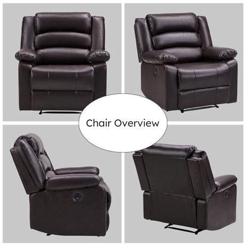 Image of EBELLO Faux Leather Classic Power Recliner Chair, Oversized Electric Overstuffed Reclining Chair with Soft Cushion and Back, Sofa with Comfortable Armchair, Classic Brown
