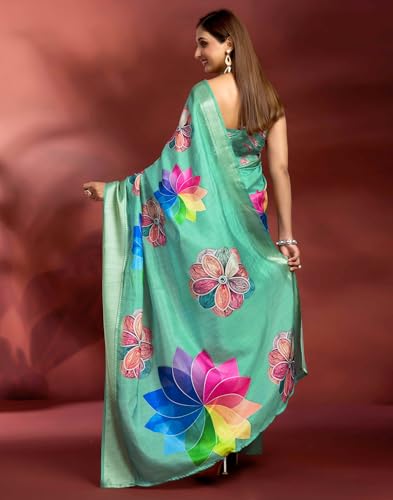 Image of SIRIL Women's Dola Silk Printed Jacquard Border Ready To Wear Saree with Unstitched Blouse Piece