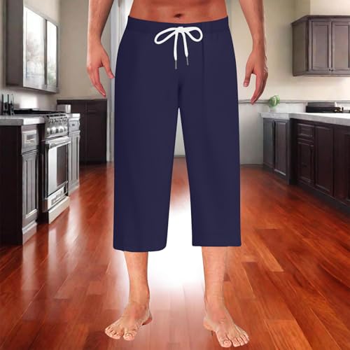 Mens Capri Pajama Pants Pilates Yoga Beach Lounge Sleep Pjs Elastic Waist Drawstring Casual Lightweight & Comfortable2