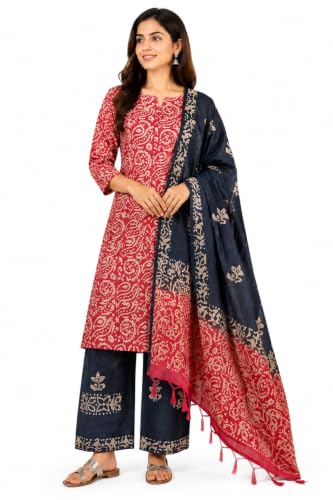 Image of HAIDER ALI AND SONS Women's Cotton Silk Batik Print Unstitched Salwar Suit Dress Material with Dupatta | Bhagalpuri Handloom Fabric | Casual, Office & Festival Wear