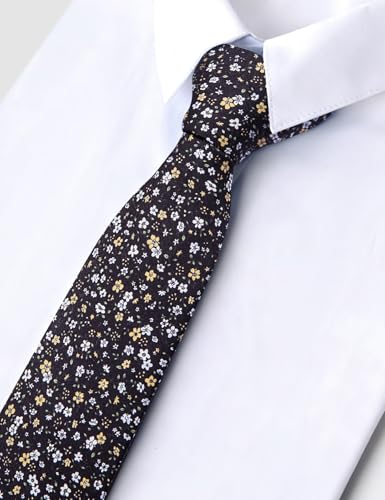 Image of Barry.Wang 100% Cotton Floral Ties for Men 63 inch Extra Long Necktie Clip | Fashion Cotton Printed Neckties,Wildflower 2.76 inch Ties Skinny,Gift Box,Groomsmen Wedding Engagement Graduation