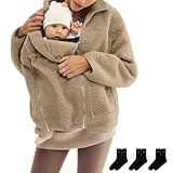 Genérico Women Fleece Zip Up 2 in 1 Baby Wearing Jacket Maternity, Baby Wearing Jacket Sherpa Kangaroo Hoodies with Carrier Pocket (Khaki,L)