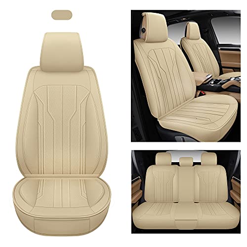 AOOG Leather Car Seat Covers, Leatherette Automotive Seat Covers for Cars SUV Pick-up Truck, Non-Slip Vehicle Car Seat Covers Universal Fit Set for Auto Interior Accessories, Full Set