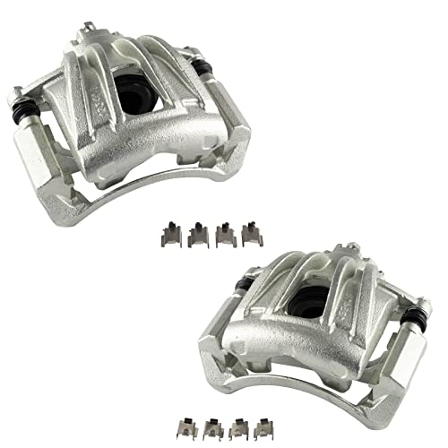 Image of TRQ Front Brake Caliper Set Zinc Coated Brackets Hardware Compatible with 2002-2007 Jeep Liberty