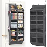 Lifewit Over the Door Storage, Clear Hanging Organiser with 4 Side Pockets, Anti Tilt 40 lbs Load Behind Door for Dorm, University Essentials, Room, Bedroom, Nursery,1Pack, 10 Section Grey