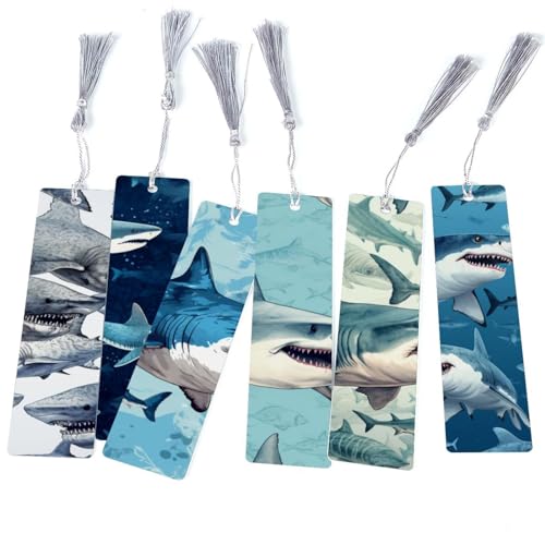 Marque-pages requin avec pompons chics pour livre (Lot de 6)