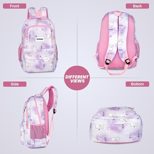 Image of Storite 3 PCS Kids School Backpack Set for Girls & Boys | 17 Inch Lightweight Backpack with Lunch Box & Pencil Case | Purple Bear Print School Bag for Elementary, Middle & High School
