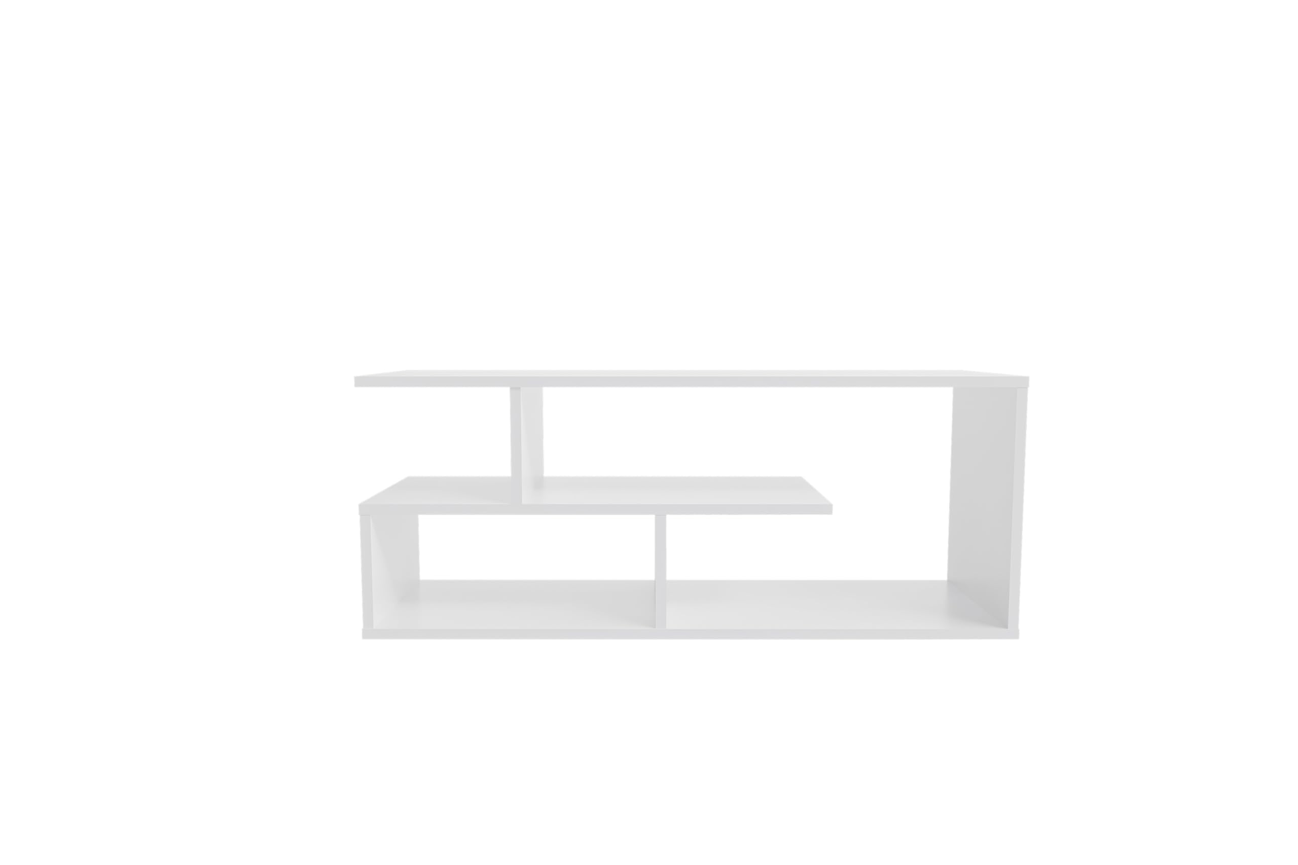 Shefa Eden Meuble TV compact 100 cm – Meuble multimédia en bois blanc avec étagères de rangement ouvertes, petite table console TV moderne, centre de divertissement et meuble TV pour salon, chambre à