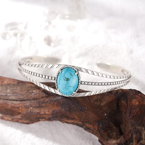 925 Sterling Silver Real Turquoise Cuff Bracelet - Genuine Turquoise Western Jewelry for Women - Silver Cuff Bracelet2
