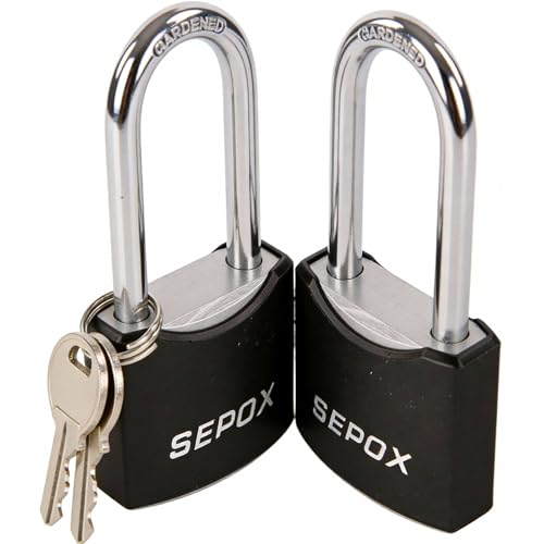 SEPOX® Twins 1-9/16' All-Weather Outdoor Padlocks Keyed Alike, Long Shackle, Solid Steel Lock, Heavy-Duty with Black Cover, Design for Gate Fence Cabinet Toolbox School Gym Locker with 2pcs Same Key
