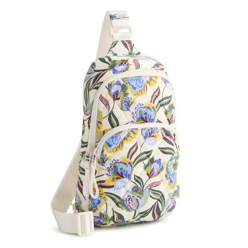 Vera Bradley Women's Featherweight Lorman Sling Backpack – Water Resistant Crossbody Purse for Travel, Work – Gardenia Garden