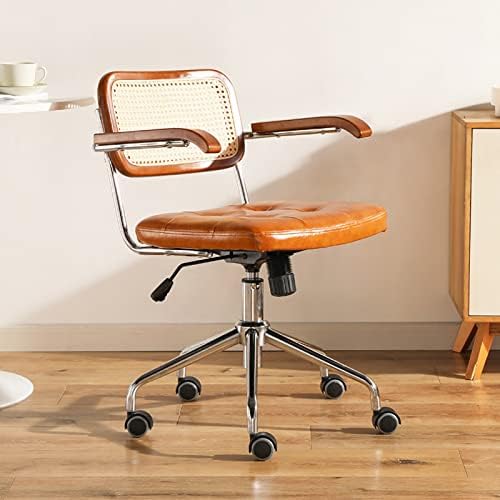 Office Chair Gaming Chair Computer Chair Modern Home Office Chair,PU Leather Upholstered Desk Chair Adjustable Swivel Computer Chair with Rattan Mid-Back Support,Ergonomic Study Chair