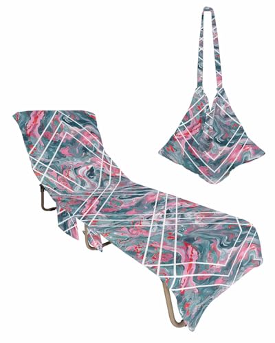 Marble Pink, Beach Lounge Chair Towel Cover, Soft Chaise Lounge Towel with Side Pockets Patio Pool Chairs Cover for Beach/Pool Sunbathing 29x85 Dusy Blue Modern Geometric Abstract Marbling