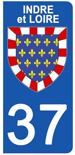 DECO-IDEES 2 Stickers pour Plaque d'immatriculation - 37 - Blason INDRE ET Loire- Stickers Garanti 5 Ans - Stickers recouvert d'un pelliculage spécifique pour Resister aux intempéries, aux Rayons UV.
