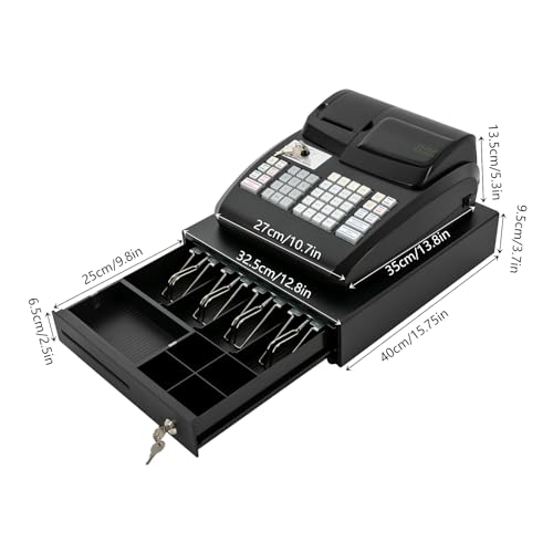 Image of 47 Keys Electronic Cash Register, Cash Register with Coin Drawer Box Cash Management System 6 Digits LED Display POS Bill Coins System for Small Businesses Retailers Supermarkets, Black