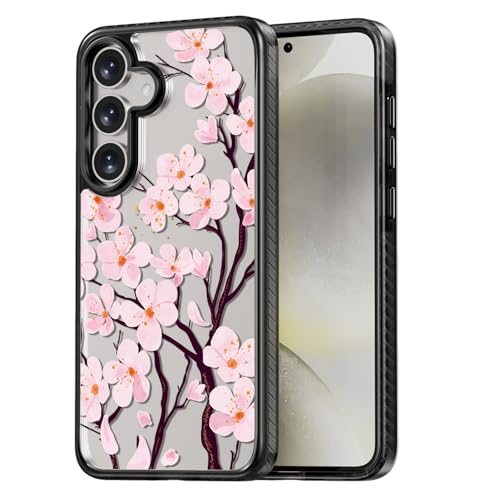 Rosarnnah for Samsung Galaxy S25 Case Aesthetic Black, Cherry Blossom