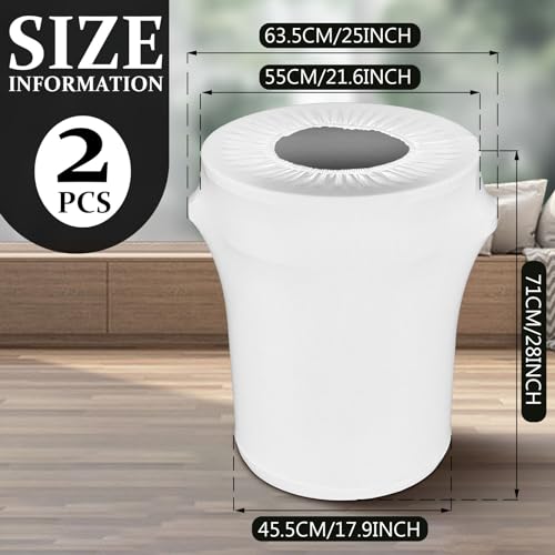 Image of Tanlade 2 Pcs 32 Gallon Stretch Trash Can Spandex Cover Outdoor Waste Garbage Can Spandex Covers for Indoor Kitchen Outdoor Round Waste Container Bin, Without Trash Bin (White)