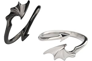 Adjustable Black Silver Couple Angel Devil Wings Rings Set