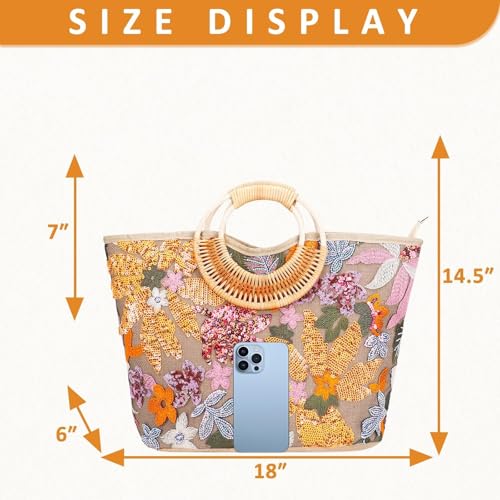 Bolso Tote para mujer con asa de bambú redondo miniatura 4