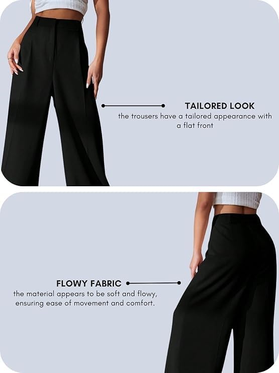 Image of GRECIILOOKS Women High Rise High Waist Trousers Flared Korean Style Formal Pants| Elegant Workwear for Office, College & Events (Available in Plus Size)