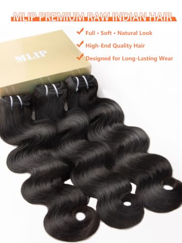 MLIP Raw Bundles Human Hair Body Wave, No Tangle Shedding, Keep Texture Silky Soft After Multiple Washes, 16A Raw Indian Hair Bundles 12 12 12 Inches, Triple Lifespan 3X — view 3