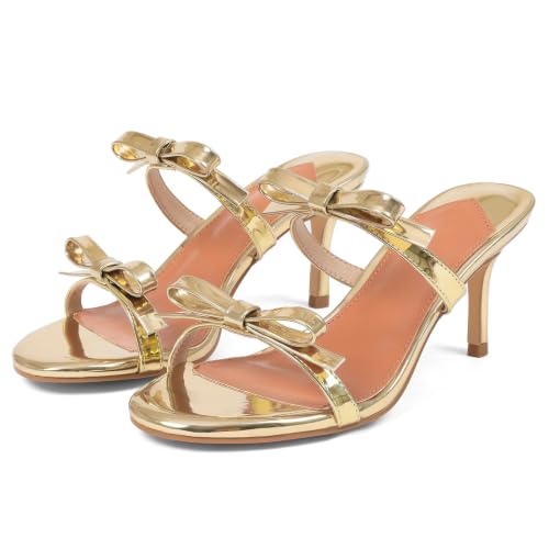 CYNLLIO Gold Bow Kitten Heels for Women 2.9