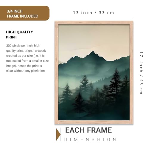 Image of kotart Mountain View Framed Painting | Big Aesthetic Nature Inspired Framed Paintings for Living Room Bedroom Wall Decor Set Of 3 (13X17 inch)