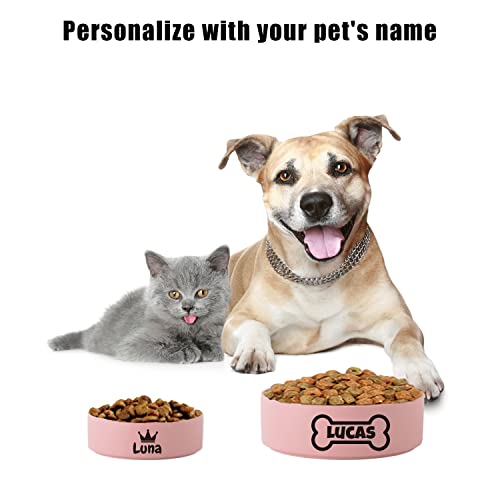 Personalisierte Keramik-Hundenapf Individueller Haustier Name Katze Keramiknapf Welpen Hund Futternapf Boden rutschfest Überlauf Futternapf Kätzchen Welpen Futter Haustier Fütterung Wassernapf (Pink)