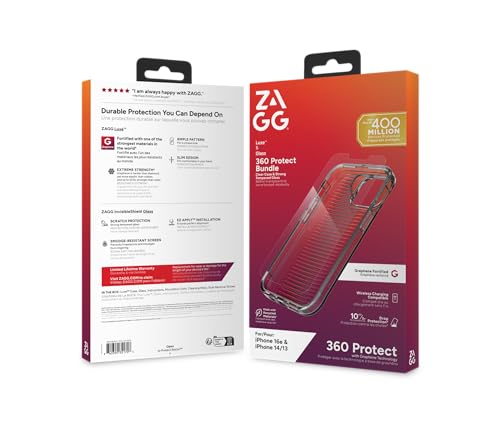 ZAGG Luxe Clear Case + Glass Screen Protector Bundle for iPhone 16e / 14/13 – Slim, Drop-Resistant Case & Scratch-Resistant Tempered Glass