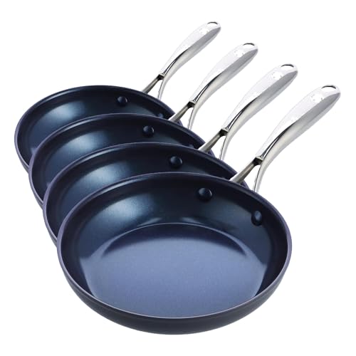 Image of Blue Diamond Cookware Hard Anodized Ceramic Nonstick, 8 inch Frying Pan Skillet, PFAS-Free, Dishwasher Safe, Oven Safe, Grey (Pack of 4)