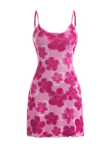 Verdusa Going Out Summer Dresses for Women Vacation Floral Mesh Sleeveless Bodycon Short Dress