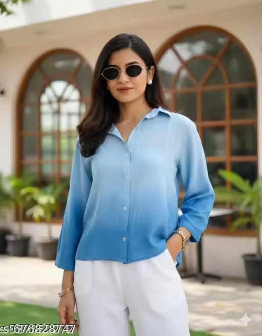 Image of Women's Korean Style 3 /4 Sleeve Oversized Button Down|| Workwear Top Shirt for Office & Casual Wear Women Shirt || Shirt for Woman || Top for Women (L-98-101)