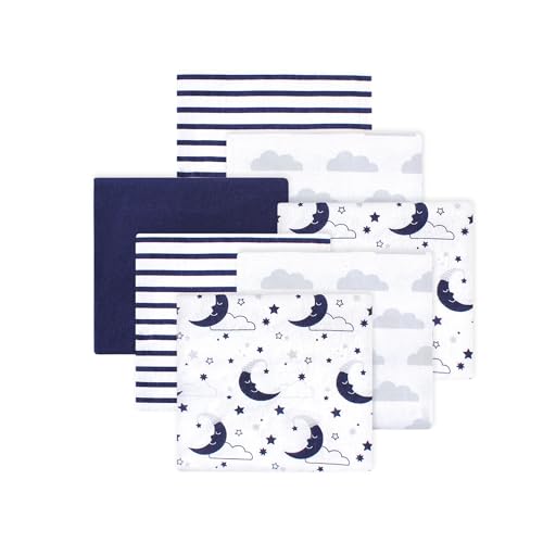 Image of Little Treasure Hudson Baby Cotton Poly Flannel Receiving Blankets Multipack, Blue Moon, 30x30 inches