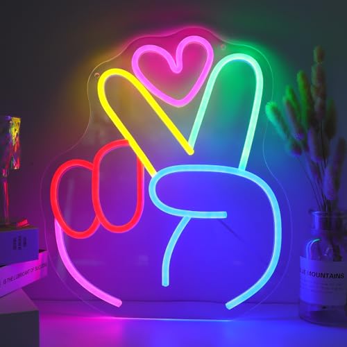 Image of ENUOLI Victory Neon Sign Colorful Neon Signs for Wall LED Yeah Neon Lights Sign for Bedroom Dimmable LED Sign Neon Wall Light for Party Decoration