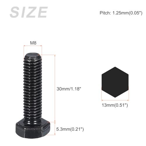 Image of METALLIXITY Hex Bolts (M8-1.25x30mm) 15Pcs, 8.8 Grade Carbon Steel Fully Threaded Black Oxide, Coarse Thread UNC Hex Head Screw Bolt - for Furniture Repair