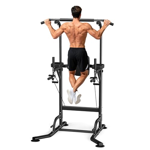 Dskeuzeew Power Tower Multifunktions-Dip-Station für Heim-Fitnessstudio, freistehende Klimmzugstange, Kraftstation, max. 205 kg