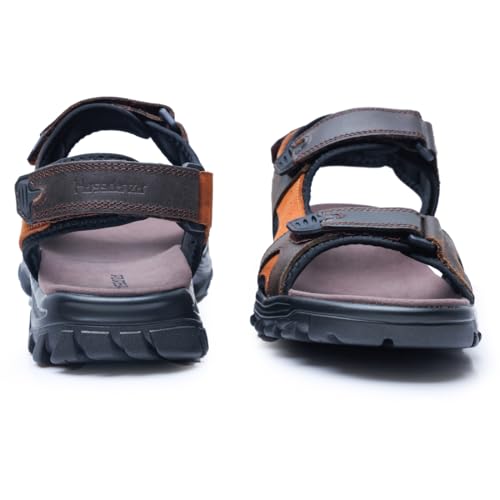 Harssidanzar Mens Leather Sport Sandals Hiking Outdoor Mens Sandals for Summer with Open Toe Adjustable Straps SM260US4