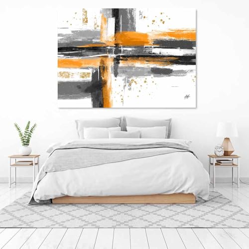 Tableau abstrait moderne gris et orange 70x100cm CUDAOO - 3