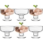 LONTOM Set of 6 Ice Cream Sundae Glasses, 200ml Glass Dessert Bowls, Clear Ice Cream Bowls, Prawn Cocktail Glasses, Trifle Bowl Serving Dishes for Desserts, Pudding, Appetizer, Milkshake