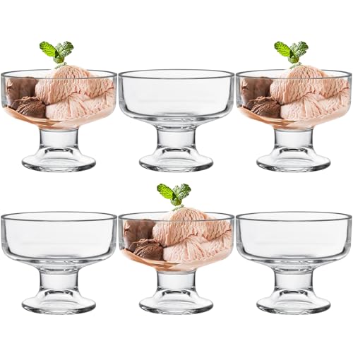 LONTOM Set di 6 bicchieri da gelato da 200 ml, ciotole da dessert in vetro trasparente, ciotole per gelato, gamberetti, piatti da portata per dessert, budino, antipasto, frappè