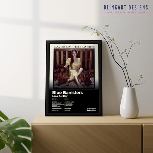 Image of BLINKART LanaDelRay - Blue Banisters Wall Photo Frames | Wall Art for Bedroom, Living Room, Studio or Office | Album Cover Print with Spotify Song Link QR Code | Gift for Fans - 8x12 In