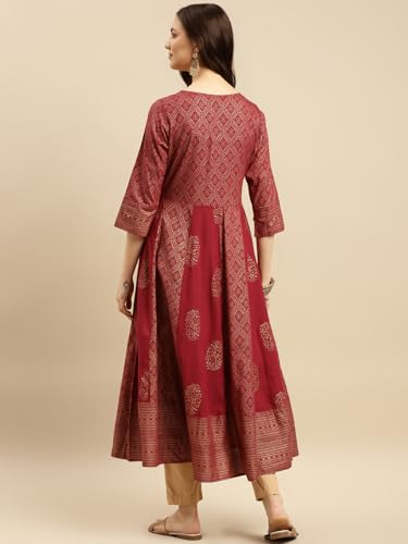 Image of rangita Teal Rayon Calf Length Embroidered Anarkali Kurti for Women | Kurta for Women