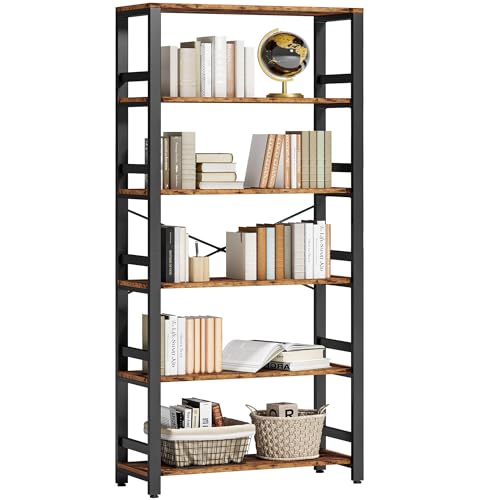 IRONCK Bookshelf, 31.5in Wide Shelf 6 Tier Bookcase, 110lbs/shelf Vintage Industrial Style Bookshelves for Bedroom, Living Room and Home Office, Vintage Brown