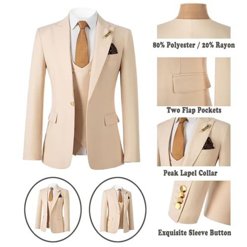 Stylish Mens Suits 3 Piece Slim Fit Suit for Men Peak Lapel Collar Blazer Vest Pants Tuxedo Set2