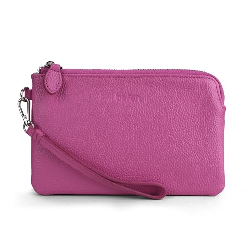 befen Women's Genuine Italian Leather Wristlet Clutch Wallet Purse, Gold Zipper (Fuchsia)