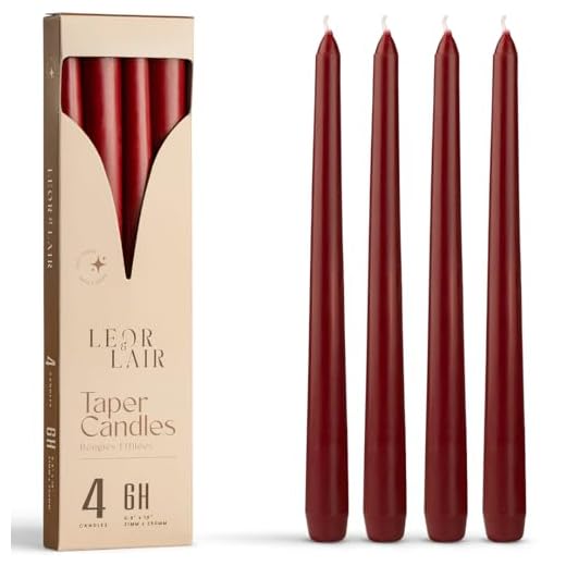 Leor & Lair Red Taper Candles, 4 Pack, 10" Dark Red Candlesticks
