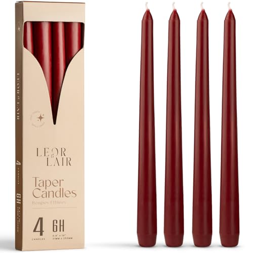 Leor & Lair Red Taper Candles 4 Pack 10 Dark Red Candlesticks
